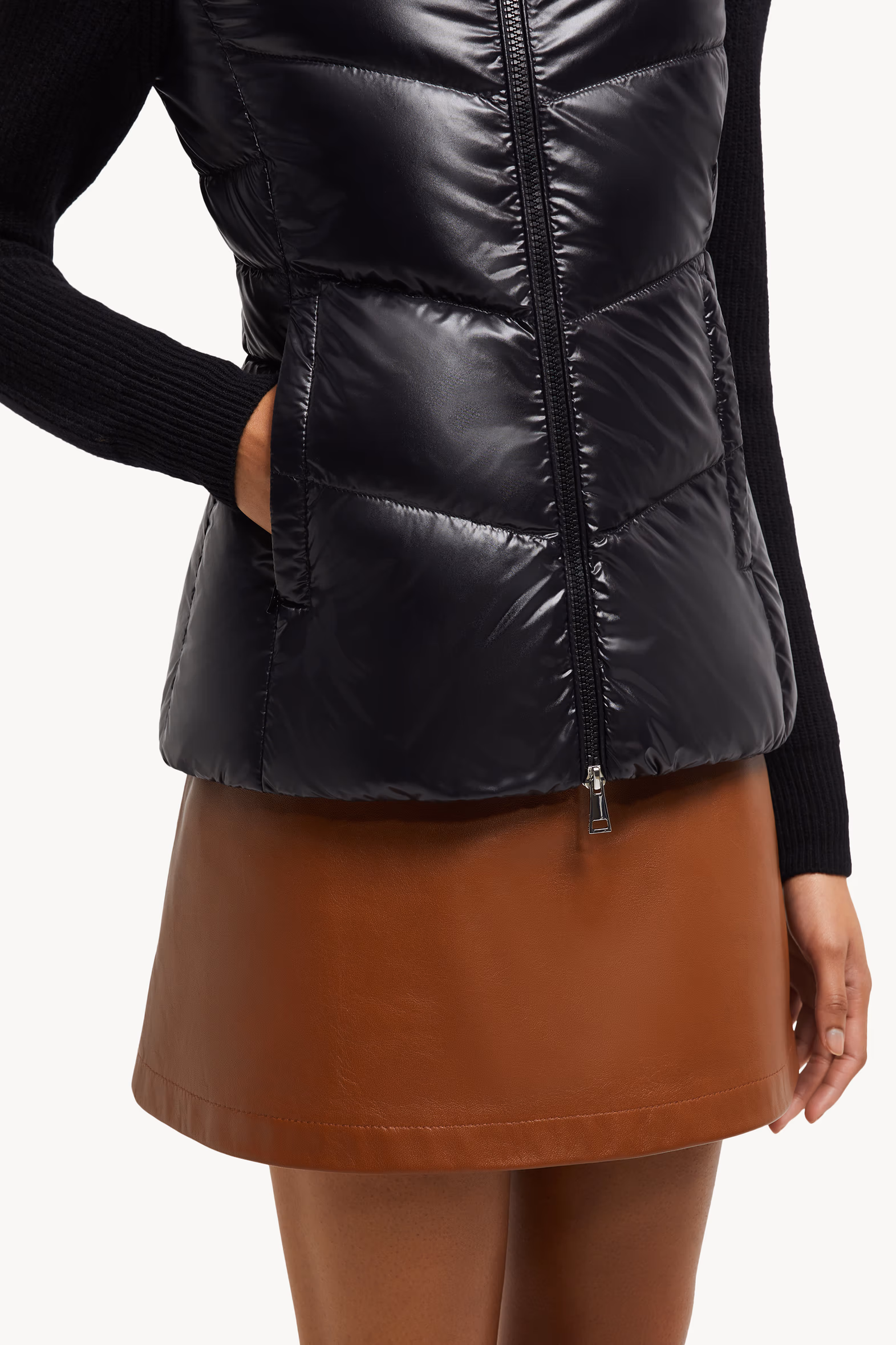 Sudadera de lana con cremallera y acolchado diagonal Mujer Negro Moncler 6